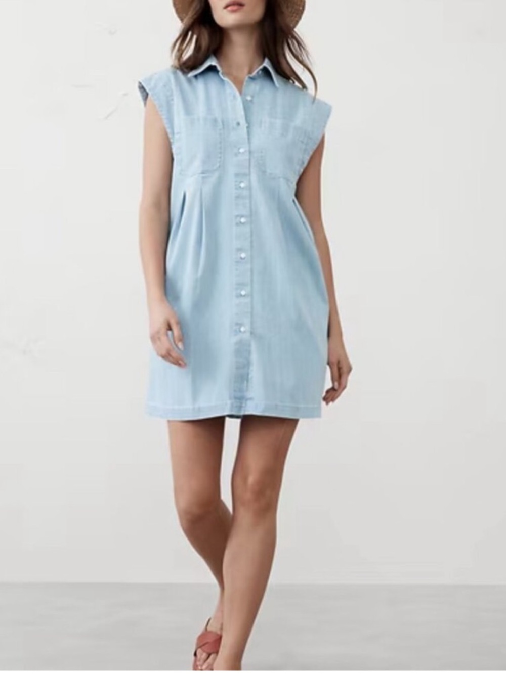 Banana Republic chambray utility mini shirt dress light blue denim Large Petite